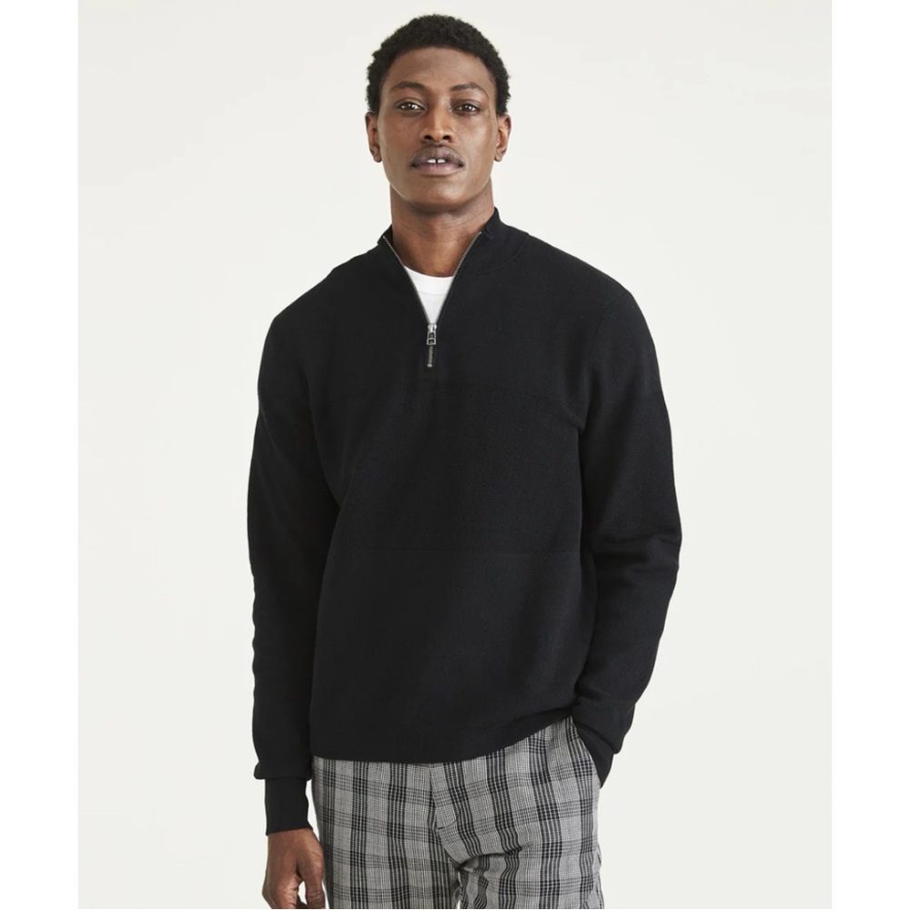 Dockers Sweater Mens 1/4 Zip Pullover Knit Black Long Sleeve Size Large Regular